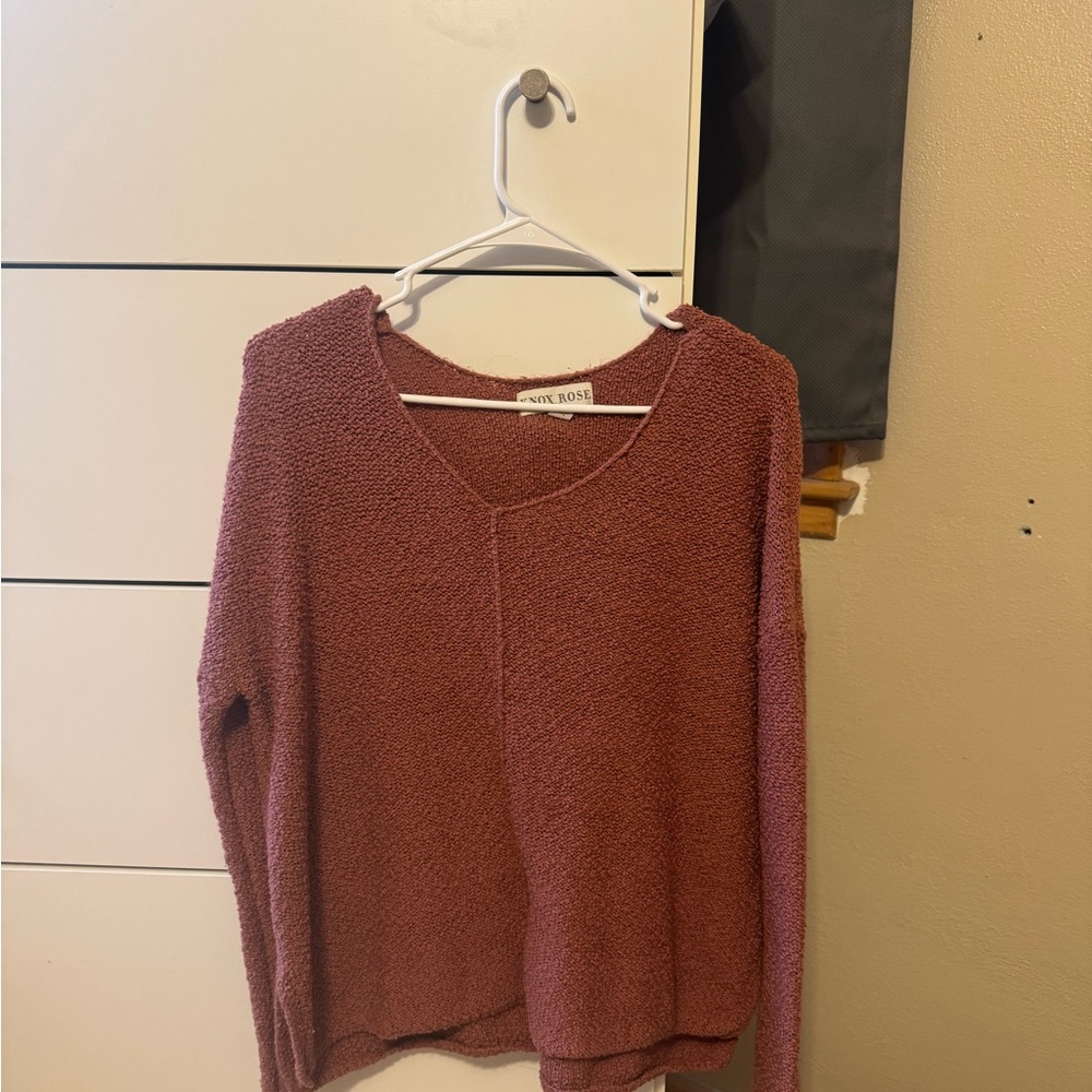 Knox Rose Dusty Rose Textured V-Neck Sweater